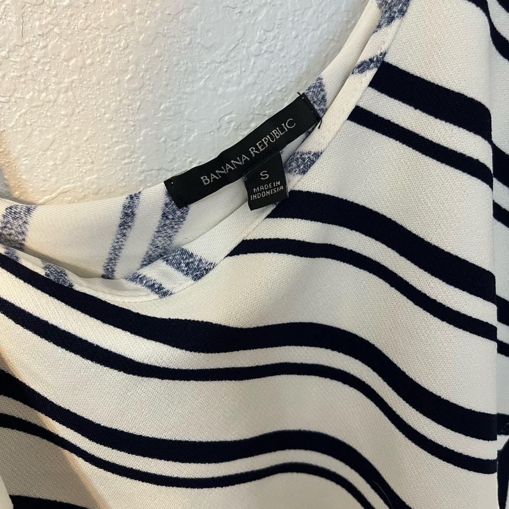 Banana Republic Navy and White Striped Blouse